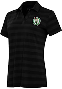 Antigua Boston Celtics Womens Black Tunnel Short Sleeve Polo Shirt