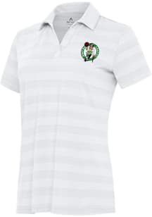 Antigua Boston Celtics Womens White Tunnel Short Sleeve Polo Shirt