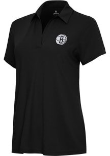 Antigua Brooklyn Nets Womens Black Era Short Sleeve Polo Shirt