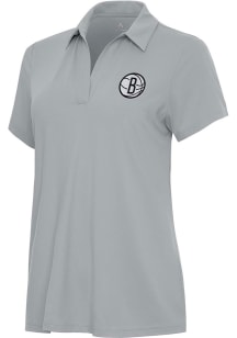 Antigua Brooklyn Nets Womens Grey Era Short Sleeve Polo Shirt