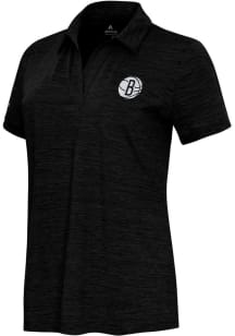 Antigua Brooklyn Nets Womens Black Layout Short Sleeve Polo Shirt