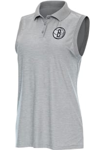Antigua Brooklyn Nets Womens Grey Recap Polo Shirt