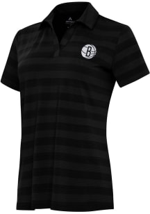 Antigua Brooklyn Nets Womens Black Tunnel Short Sleeve Polo Shirt