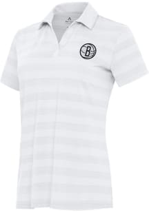 Antigua Brooklyn Nets Womens White Tunnel Short Sleeve Polo Shirt