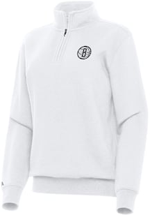 Antigua Brooklyn Nets Womens White Victory Qtr Zip