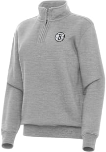 Antigua Brooklyn Nets Womens Grey Victory Qtr Zip