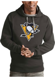 Antigua Pittsburgh Penguins Mens Charcoal Victory Long Sleeve Hoodie