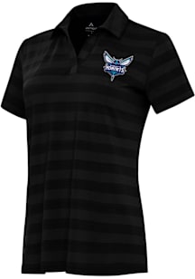 Antigua Charlotte Hornets Womens Black Tunnel Short Sleeve Polo Shirt
