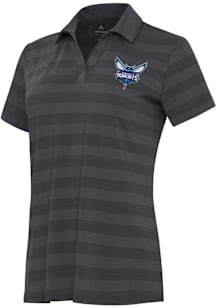 Antigua Charlotte Hornets Womens Grey Tunnel Short Sleeve Polo Shirt