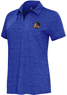 Antigua Golden State Warriors Womens Blue Layout Short Sleeve Polo Shirt