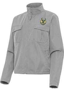 Antigua Milwaukee Bucks Womens Grey Even Par Light Weight Jacket