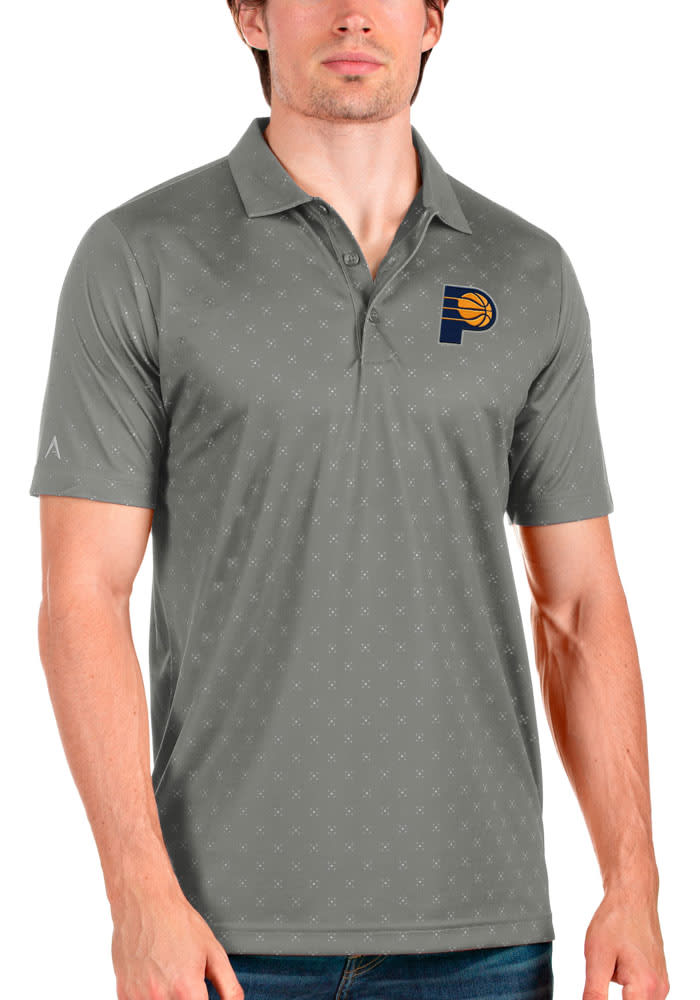 Antigua Indiana Pacers Mens Grey Spark Short Sleeve Polo