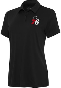 Antigua Philadelphia 76ers Womens Black Reprocess Recycled Short Sleeve Polo Shirt