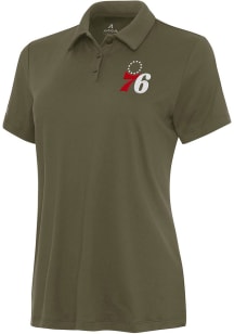 Antigua Philadelphia 76ers Womens Olive Reprocess Recycled Short Sleeve Polo Shirt