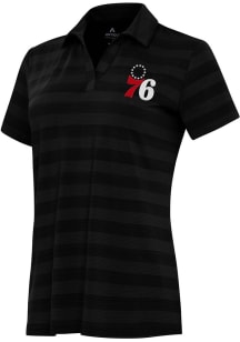 Antigua Philadelphia 76ers Womens Black Tunnel Short Sleeve Polo Shirt