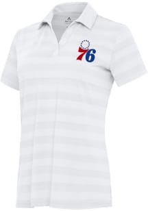 Antigua Philadelphia 76ers Womens White Tunnel Short Sleeve Polo Shirt