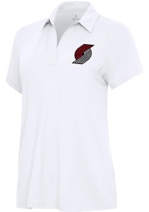 Antigua Portland Trail Blazers Womens White Era Short Sleeve Polo Shirt