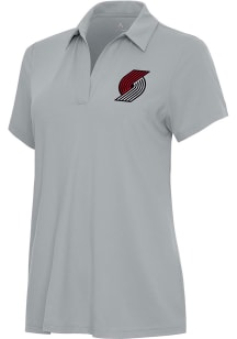 Antigua Portland Trail Blazers Womens Grey Era Short Sleeve Polo Shirt