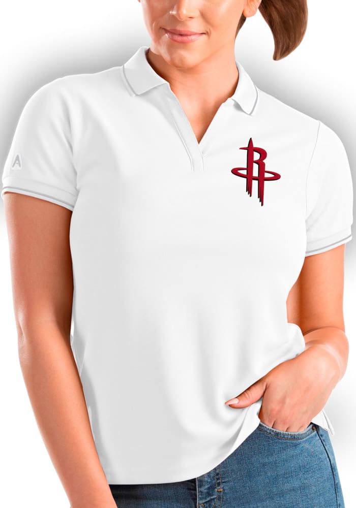 Antigua Houston Rockets Womens White Affluent Short Sleeve Polo Shirt