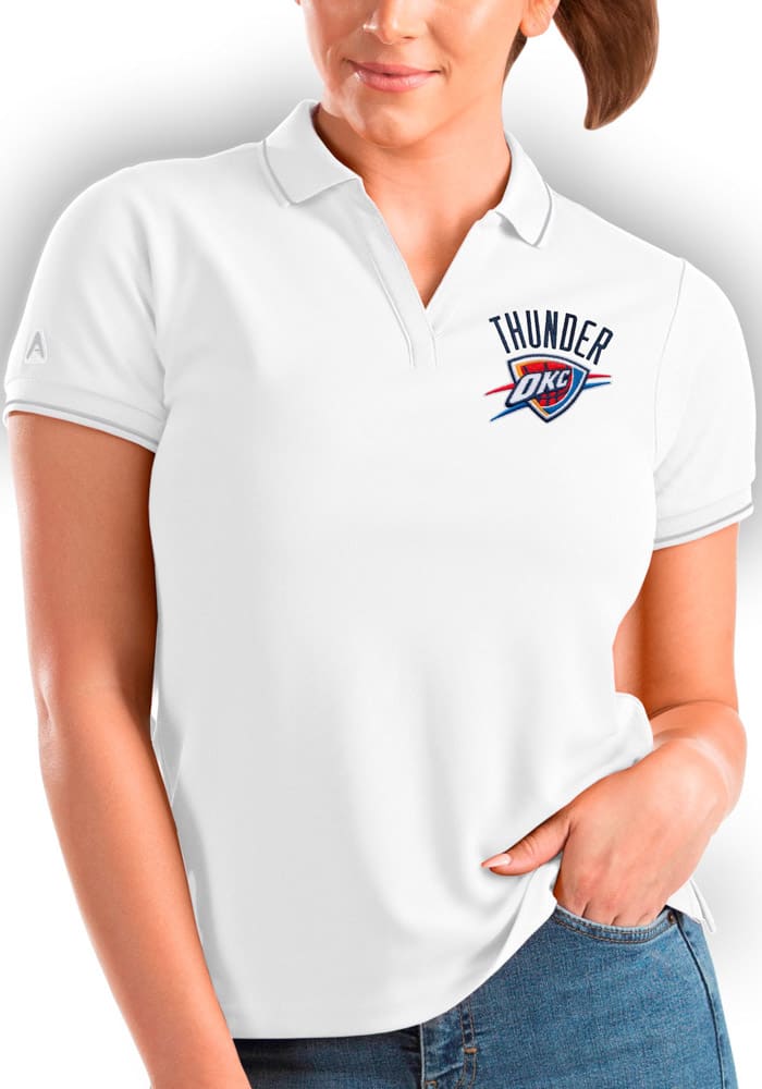 Antigua Oklahoma City Thunder Womens White Affluent Short Sleeve Polo Shirt