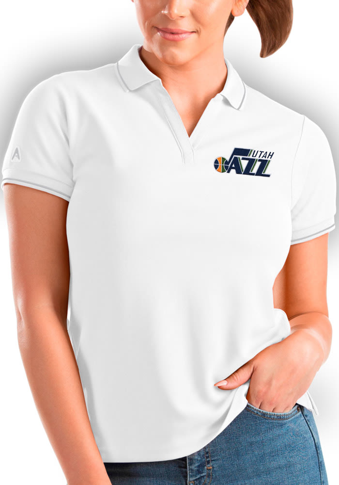 Antigua Utah Jazz Womens White Affluent Short Sleeve Polo Shirt