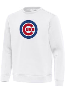 Antigua Chicago Cubs Mens White Full Front Relevant Long Sleeve Crew Sweatshirt