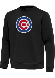 Antigua Chicago Cubs Mens Black Full Front Relevant Long Sleeve Crew Sweatshirt