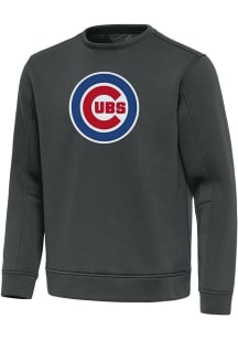 Antigua Chicago Cubs Mens Grey Full Front Relevant Long Sleeve Crew Sweatshirt
