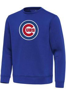 Antigua Chicago Cubs Mens Blue Full Front Relevant Long Sleeve Crew Sweatshirt