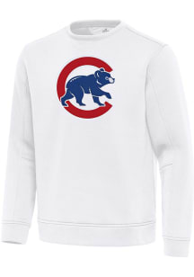 Antigua Chicago Cubs Mens White Full Front Alternate Relevant Long Sleeve Crew Sweatshirt