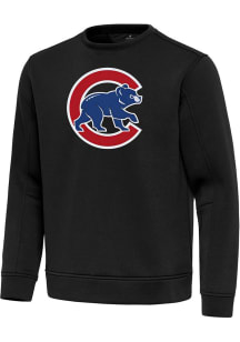 Antigua Chicago Cubs Mens Black Full Front Alternate Relevant Long Sleeve Crew Sweatshirt