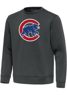 Antigua Chicago Cubs Mens Grey Full Front Alternate Relevant Long Sleeve Crew Sweatshirt