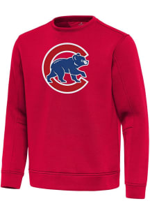 Antigua Chicago Cubs Mens Red Full Front Alternate Relevant Long Sleeve Crew Sweatshirt