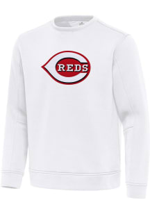 Antigua Cincinnati Reds Mens White Full Front Relevant Long Sleeve Crew Sweatshirt