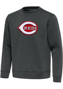 Antigua Cincinnati Reds Mens Grey Full Front Relevant Long Sleeve Crew Sweatshirt