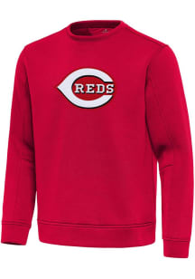 Antigua Cincinnati Reds Mens Red Full Front Relevant Long Sleeve Crew Sweatshirt