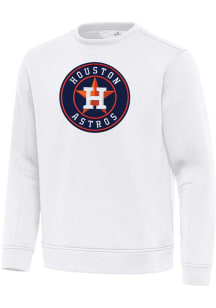 Antigua Houston Astros Mens White Full Front Relevant Long Sleeve Crew Sweatshirt