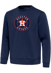 Antigua Houston Astros Mens Navy Blue Full Front Relevant Long Sleeve Crew Sweatshirt