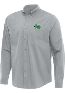 Antigua Marshall Thundering Herd Mens Grey Flight Long Sleeve Dress Shirt
