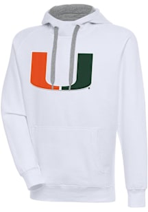Antigua Miami Hurricanes Mens White Full Front Victory Long Sleeve Hoodie