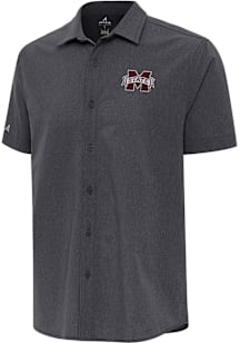 Antigua Mississippi State Bulldogs Mens Black Activate Short Sleeve Dress Shirt
