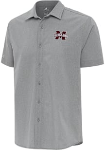 Antigua Mississippi State Bulldogs Mens Grey Activate Short Sleeve Dress Shirt