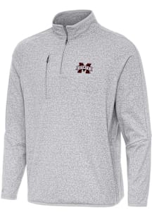 Antigua Mississippi State Bulldogs Mens Grey Certain Long Sleeve Qtr Zip Pullover