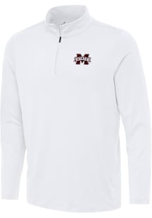 Antigua Mississippi State Bulldogs Mens White Reprocess Recycled Long Sleeve Qtr Zip Pullover