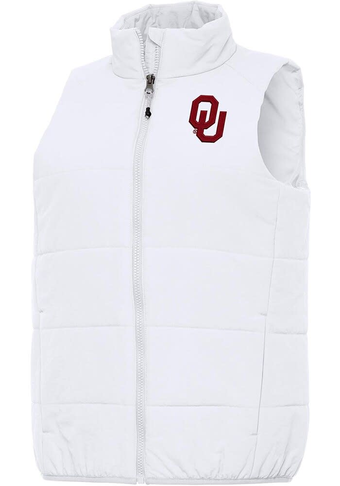 Oklahoma Sooners Antigua Womens White Experience Sleeveless Jacket