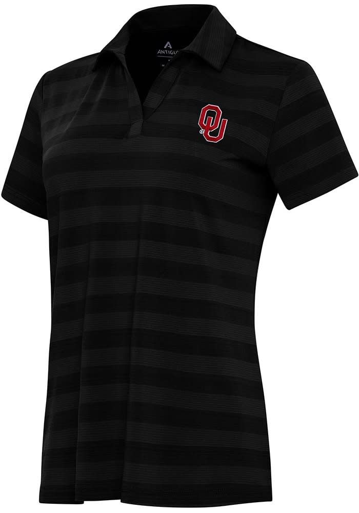 Oklahoma Sooners Antigua Womens BLACKMULTI Tunnel Short Sleeve Polo