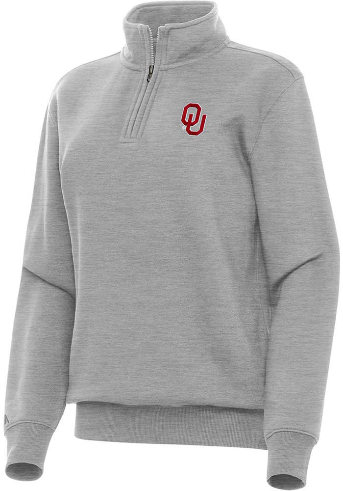 Oklahoma Sooners Antigua Womens GREY HEATHER Victory Long Sleeve Qtr Zip