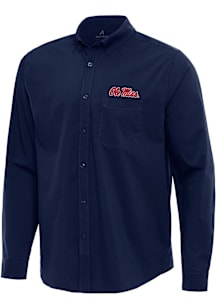 Antigua Ole Miss Rebels Mens Navy Blue Flight Long Sleeve Dress Shirt