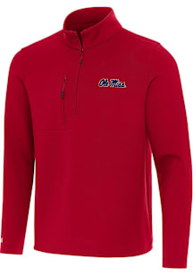 Antigua Ole Miss Rebels Mens Red Insider Long Sleeve Qtr Zip Pullover