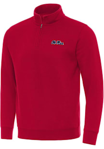 Antigua Ole Miss Rebels Mens Red Victory Long Sleeve Qtr Zip Pullover
